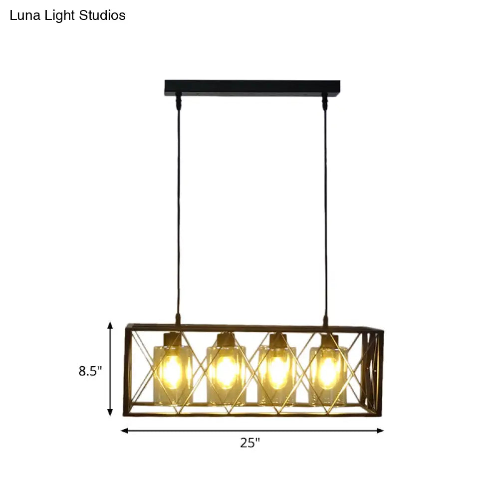 DecorBites™ Traditional Black Metal Pendant Island Light with Cross Framed Box Design - Ideal for Dining Room