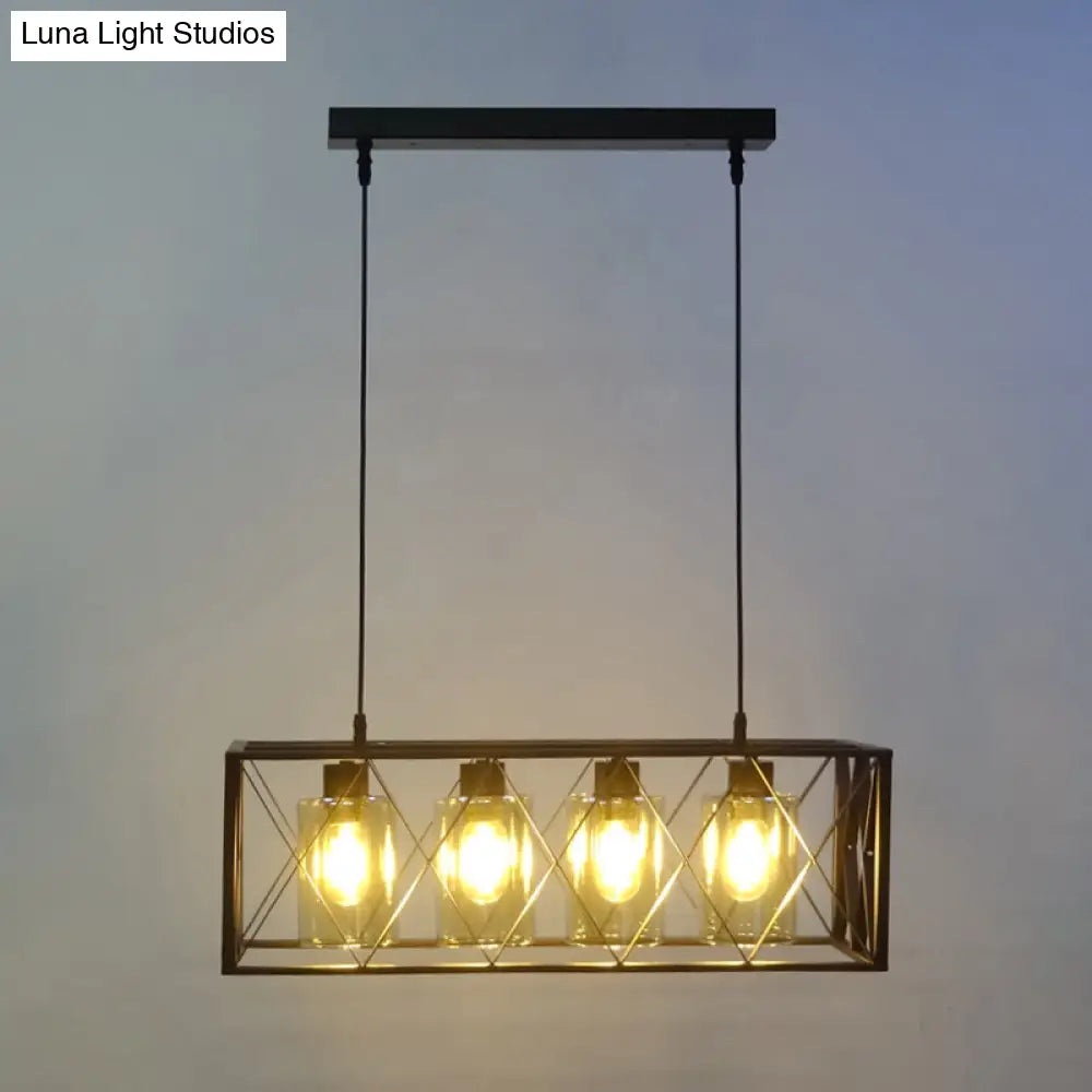 DecorBites™ Traditional Black Metal Pendant Island Light with Cross Framed Box Design - Ideal for Dining Room