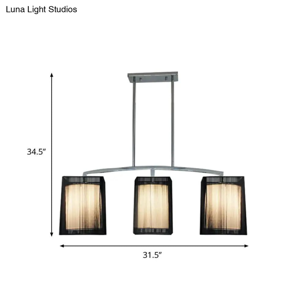 مصباح معلق تقليدي أسود من DecorBites™ مع غطاء قماشي مستطيل - وحدة إضاءة جزيرة غرفة الطعام بثلاثة مصابيح