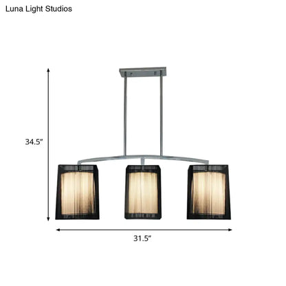 مصباح معلق تقليدي أسود من DecorBites™ مع غطاء قماشي مستطيل - وحدة إضاءة جزيرة غرفة الطعام بثلاثة مصابيح