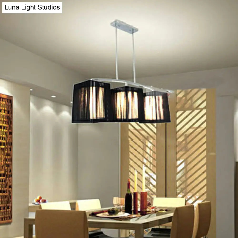 مصباح معلق تقليدي أسود من DecorBites™ مع غطاء قماشي مستطيل - وحدة إضاءة جزيرة غرفة الطعام بثلاثة مصابيح