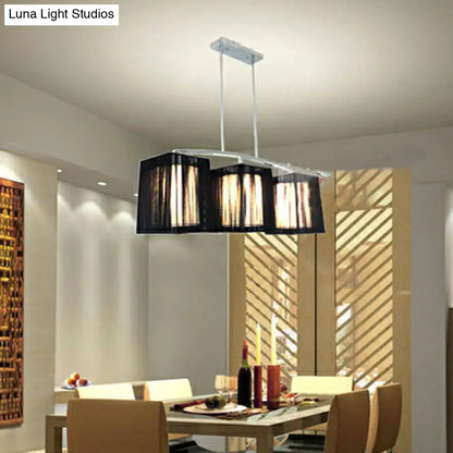 مصباح معلق تقليدي أسود من DecorBites™ مع غطاء قماشي مستطيل - وحدة إضاءة جزيرة غرفة الطعام بثلاثة مصابيح