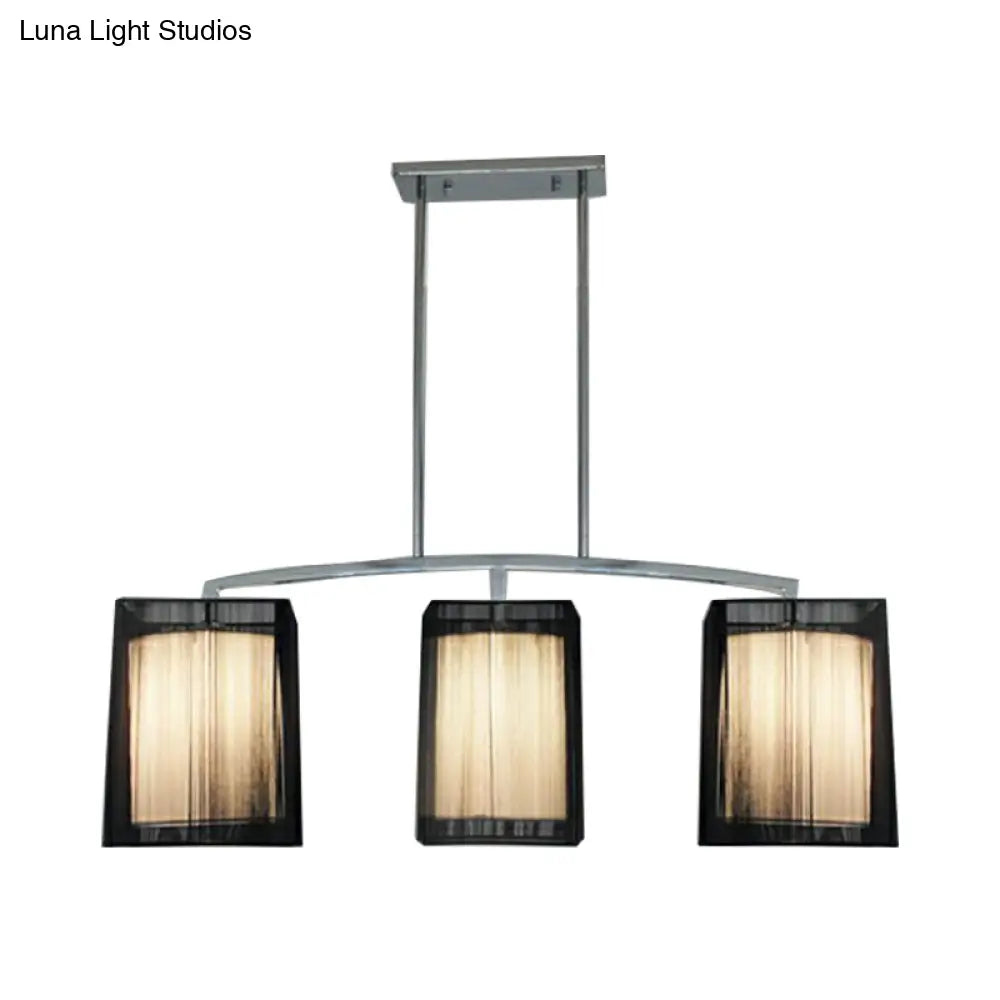 مصباح معلق تقليدي أسود من DecorBites™ مع غطاء قماشي مستطيل - وحدة إضاءة جزيرة غرفة الطعام بثلاثة مصابيح