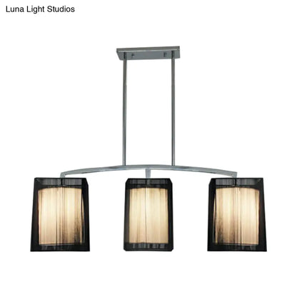 مصباح معلق تقليدي أسود من DecorBites™ مع غطاء قماشي مستطيل - وحدة إضاءة جزيرة غرفة الطعام بثلاثة مصابيح