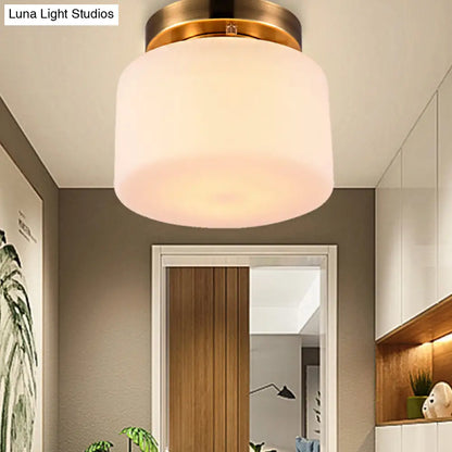 DecorBites™ DecorBites™ Traditional Brass Ceiling Light: White Glass Drum Flushmount for Living Room