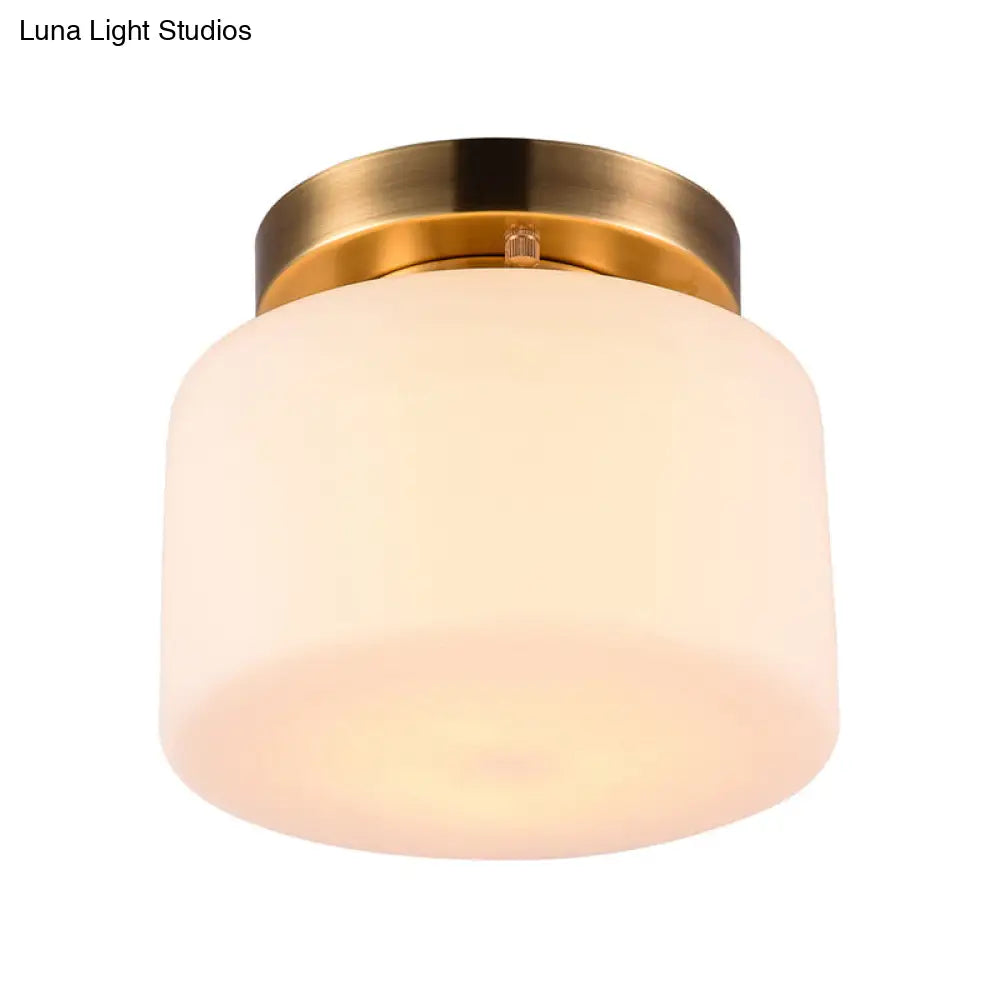 DecorBites™ DecorBites™ Traditional Brass Ceiling Light: White Glass Drum Flushmount for Living Room
