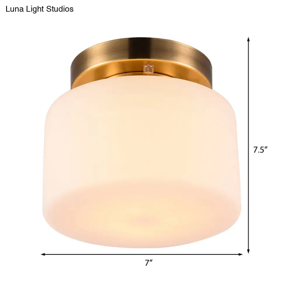 DecorBites™ DecorBites™ Traditional Brass Ceiling Light: White Glass Drum Flushmount for Living Room