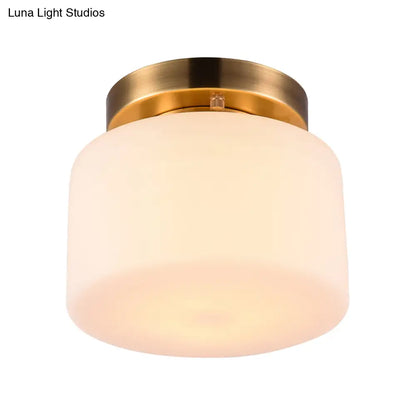 DecorBites™ DecorBites™ Traditional Brass Ceiling Light: White Glass Drum Flushmount for Living Room
