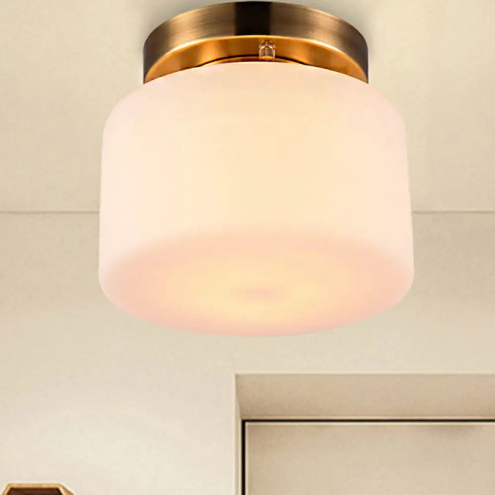 DecorBites™ DecorBites™ Traditional Brass Ceiling Light: White Glass Drum Flushmount for Living Room