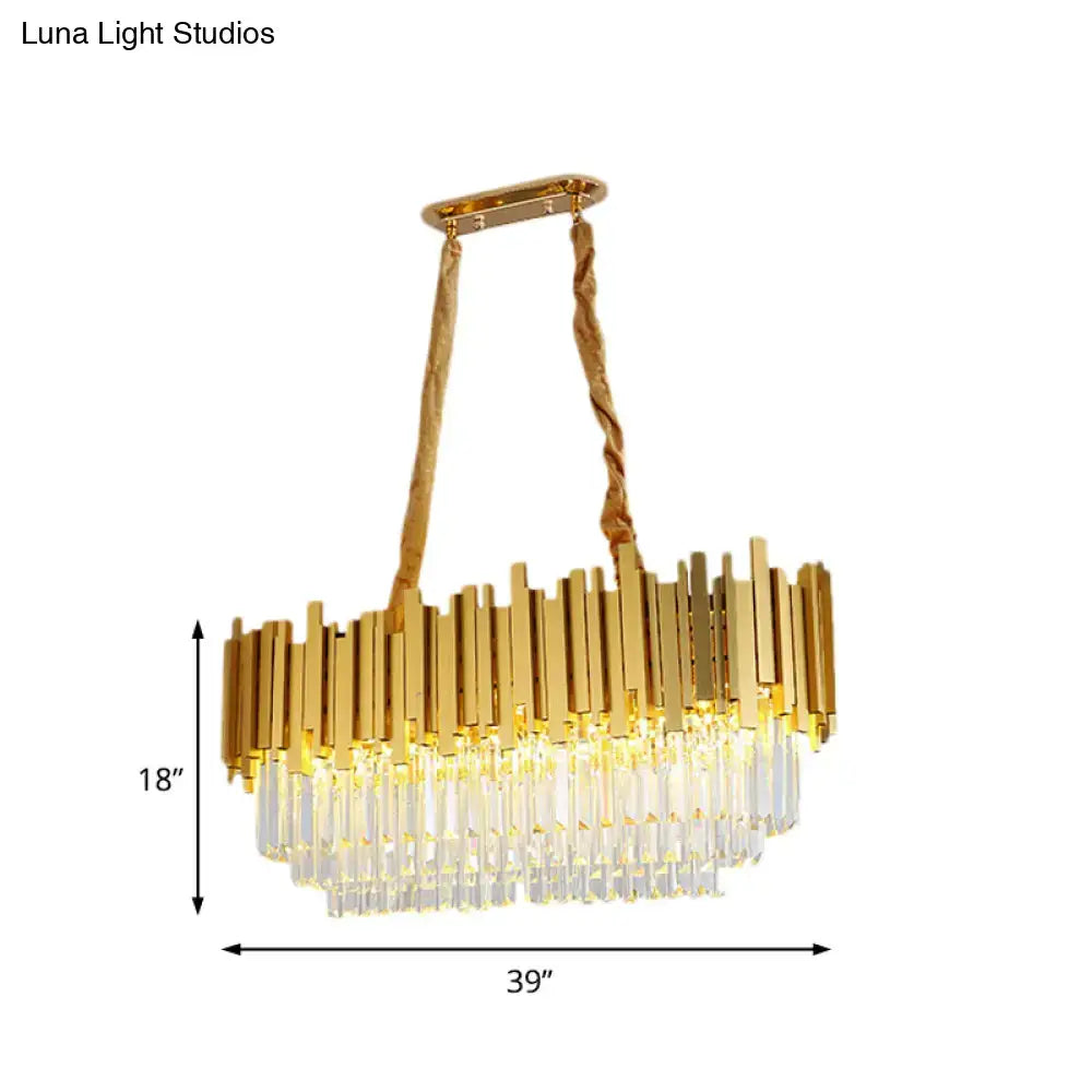 Traditional brass crystal chandelier dining room ceiling light with gold-toned brass bars and cascading clear prisms 220v-240v 110v-120v