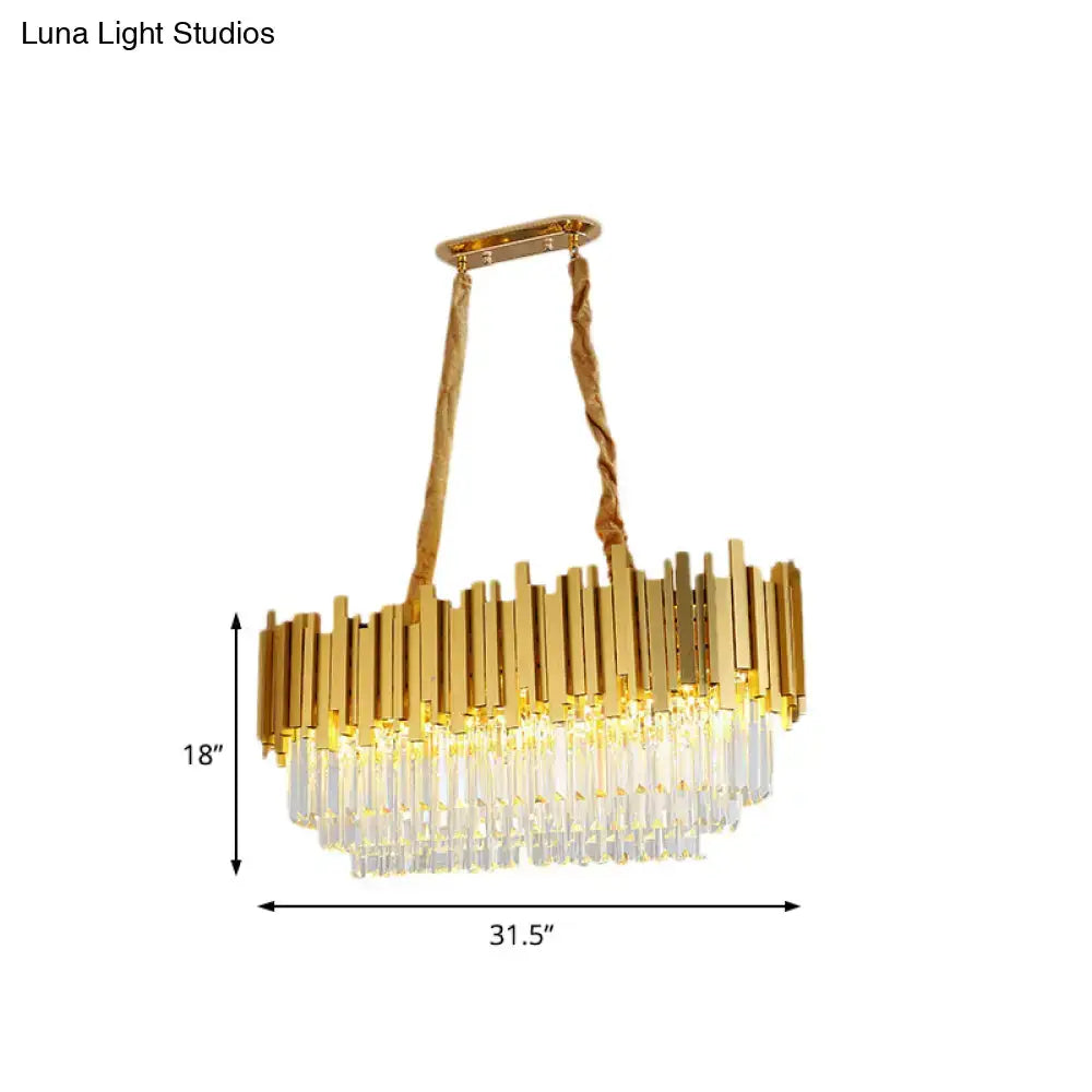Traditional brass crystal chandelier dining room ceiling light with gold-toned vertical brass bars and clear crystal prisms 220v-240v 110v-120v
