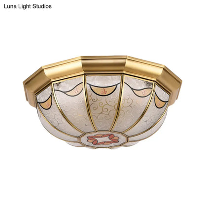 DecorBites™ DecorBites™ Traditional Brass Domed Shade Flush Ceiling Light with Frosted Glass - 4-Light Flush Mount for Dining Room Lighting, Elegant Flower Pattern