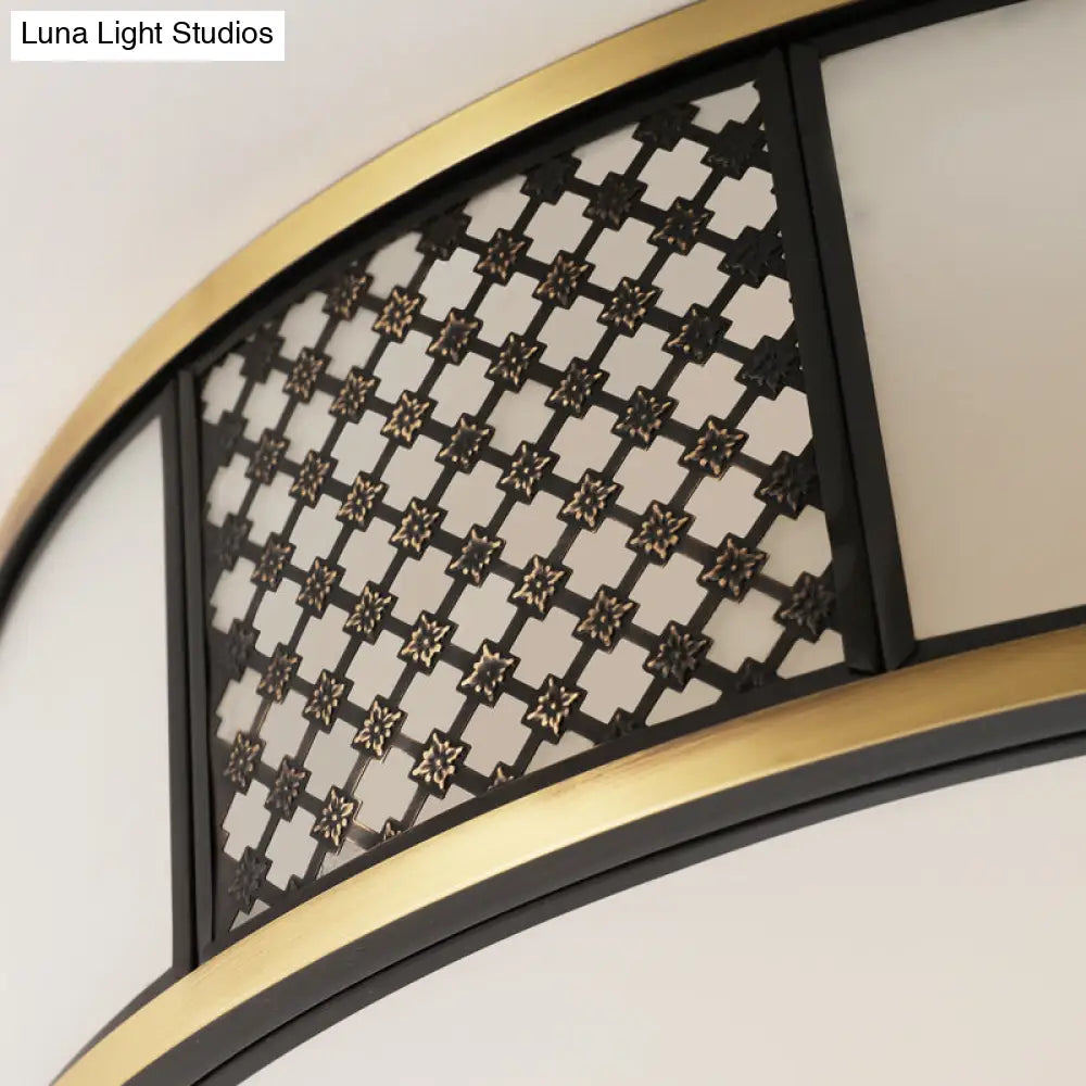 DecorBites™ DecorBites™ Traditional Brass Drum Flush Mount Ceiling Lamp, 5 Light White Glass, 16"/19.5" Width - Ideal for Living Room Lighting