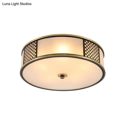 DecorBites™ DecorBites™ Traditional Brass Drum Flush Mount Ceiling Lamp, 5 Light White Glass, 16"/19.5" Width - Ideal for Living Room Lighting