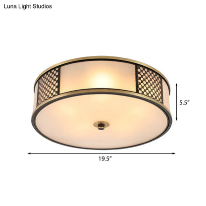 DecorBites™ DecorBites™ Traditional Brass Drum Flush Mount Ceiling Lamp, 5 Light White Glass, 16"/19.5" Width - Ideal for Living Room Lighting