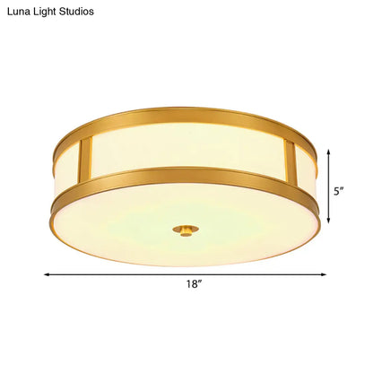 DecorBites™ DecorBites™ Traditional Brass Drum Flush Mount Ceiling Light Fixture with White Glass - 4 Lights - 14"/18" Width