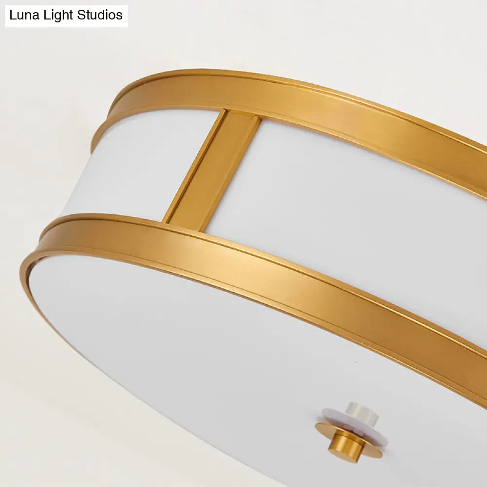 DecorBites™ DecorBites™ Traditional Brass Drum Flush Mount Ceiling Light Fixture with White Glass - 4 Lights - 14"/18" Width