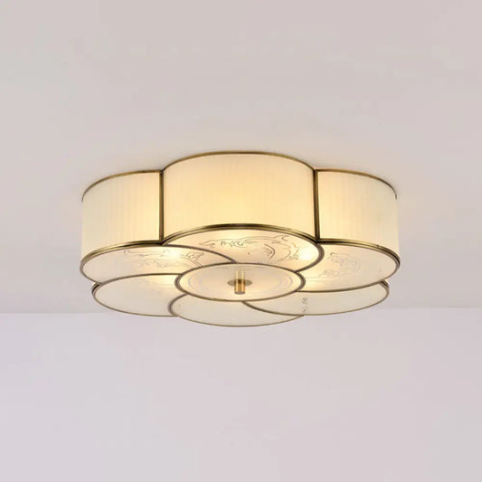 DecorBites™ DecorBites™ Traditional Brass Floral Flush Mount Lamp for Bedroom with Frosted Glass