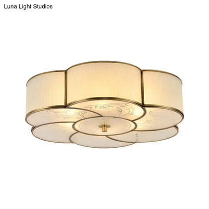 DecorBites™ DecorBites™ Traditional Brass Floral Flush Mount Lamp for Bedroom with Frosted Glass