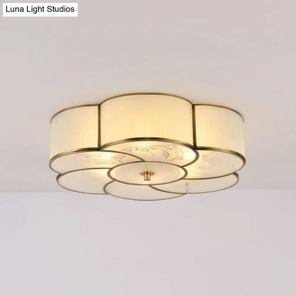 DecorBites™ DecorBites™ Traditional Brass Floral Flush Mount Lamp for Bedroom with Frosted Glass