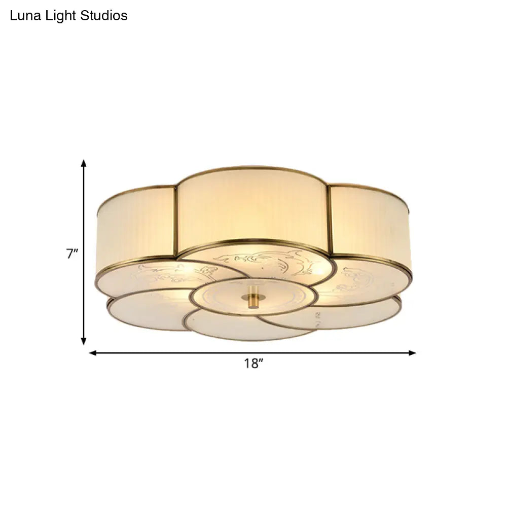 DecorBites™ DecorBites™ Traditional Brass Floral Flush Mount Lamp for Bedroom with Frosted Glass