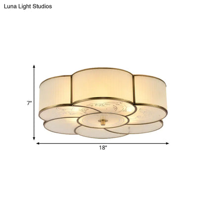 DecorBites™ DecorBites™ Traditional Brass Floral Flush Mount Lamp for Bedroom with Frosted Glass