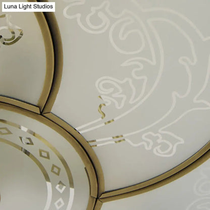 DecorBites™ DecorBites™ Traditional Brass Floral Flush Mount Lamp for Bedroom with Frosted Glass