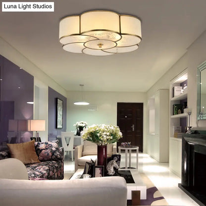 DecorBites™ DecorBites™ Traditional Brass Floral Flush Mount Lamp for Bedroom with Frosted Glass