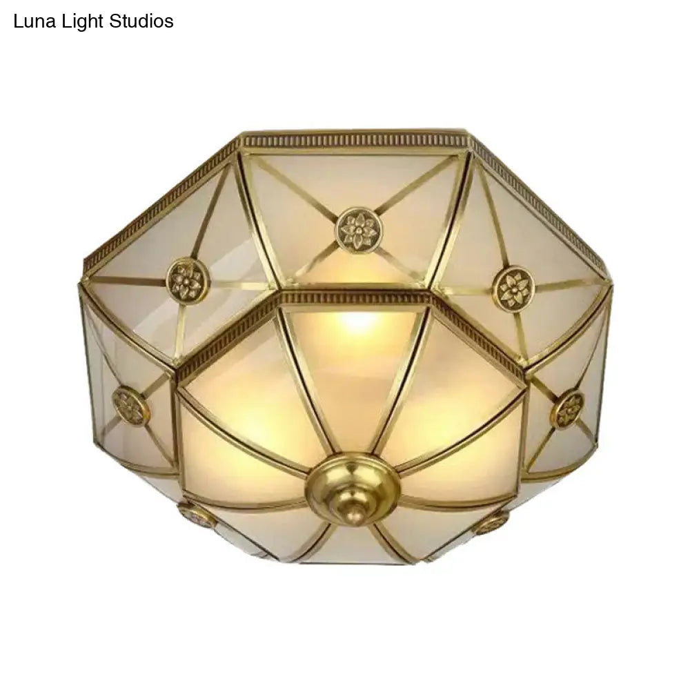 DecorBites™ DecorBites™ Traditional Brass Flush Mount Ceiling Light Fixture with Frosted Glass Flower Design for Bedroom (3/4/6 Lights)