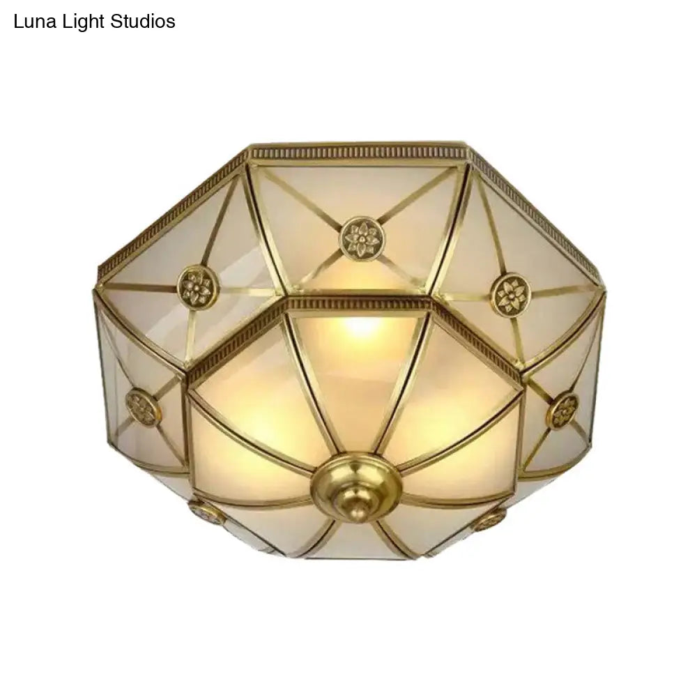 DecorBites™ DecorBites™ Traditional Brass Flush Mount Ceiling Light Fixture with Frosted Glass Flower Design for Bedroom (3/4/6 Lights)