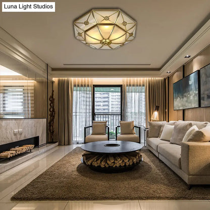 DecorBites™ DecorBites™ Traditional Brass Flush Mount Ceiling Light Fixture with Frosted Glass Flower Design for Bedroom (3/4/6 Lights)