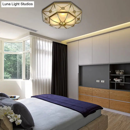 DecorBites™ DecorBites™ Traditional Brass Flush Mount Ceiling Light Fixture with Frosted Glass Flower Design for Bedroom (3/4/6 Lights)