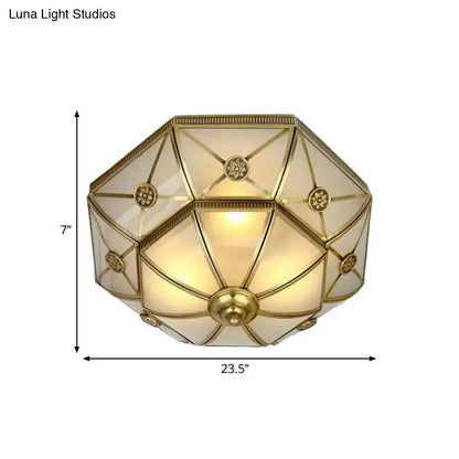 DecorBites™ DecorBites™ Traditional Brass Flush Mount Ceiling Light Fixture with Frosted Glass Flower Design for Bedroom (3/4/6 Lights)