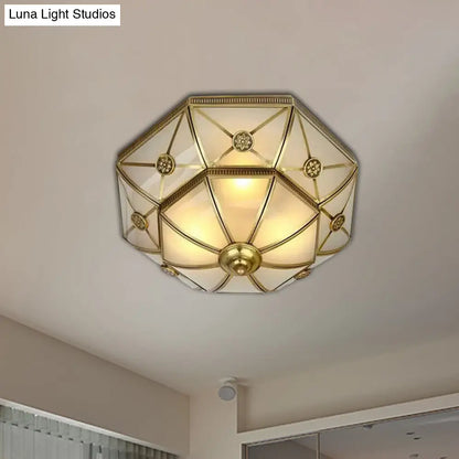 DecorBites™ DecorBites™ Traditional Brass Flush Mount Ceiling Light Fixture with Frosted Glass Flower Design for Bedroom (3/4/6 Lights)