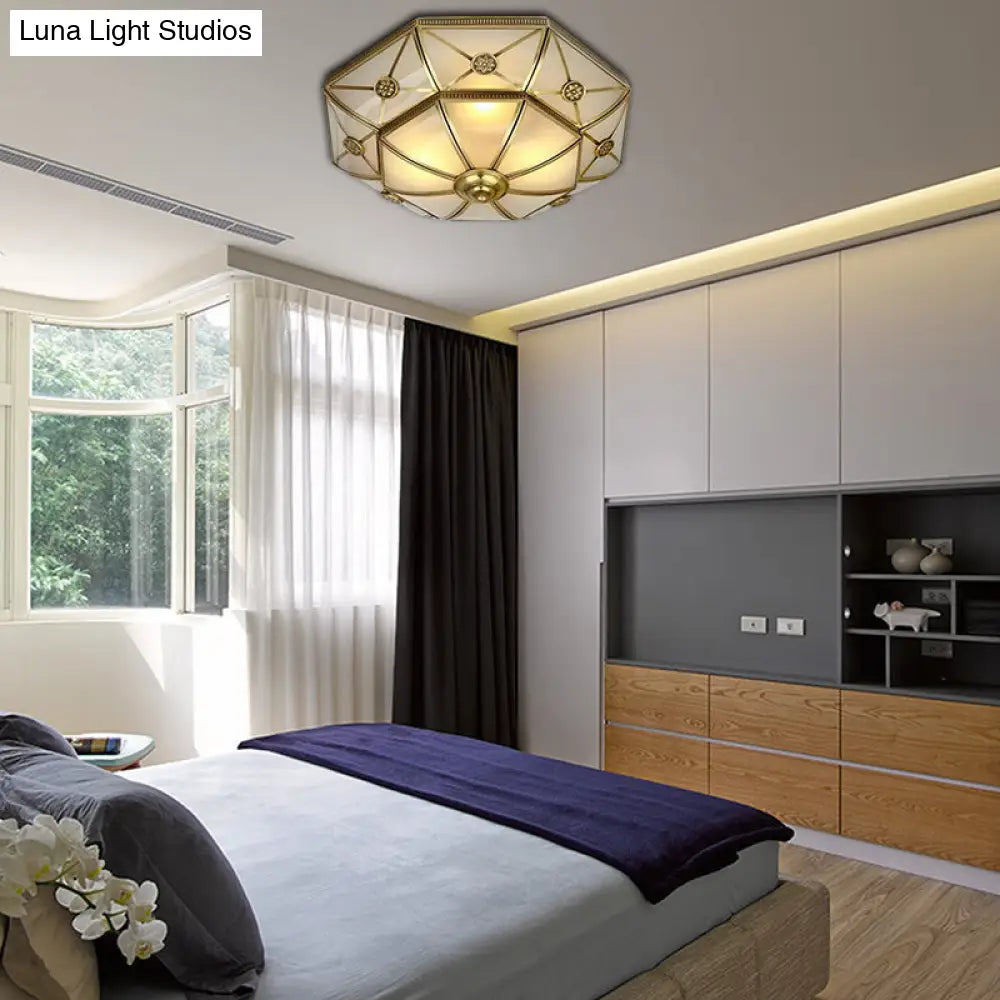 DecorBites™ DecorBites™ Traditional Brass Flush Mount Ceiling Light Fixture with Frosted Glass Flower Design for Bedroom (3/4/6 Lights)