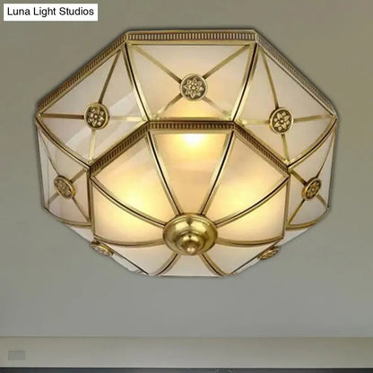 DecorBites™ DecorBites™ Traditional Brass Flush Mount Ceiling Light Fixture with Frosted Glass Flower Design for Bedroom (3/4/6 Lights)