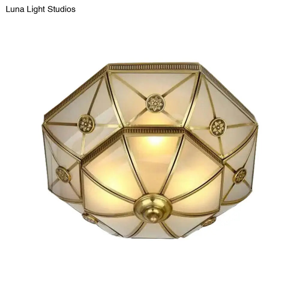 DecorBites™ DecorBites™ Traditional Brass Flush Mount Ceiling Light Fixture with Frosted Glass Flower Design for Bedroom (3/4/6 Lights)