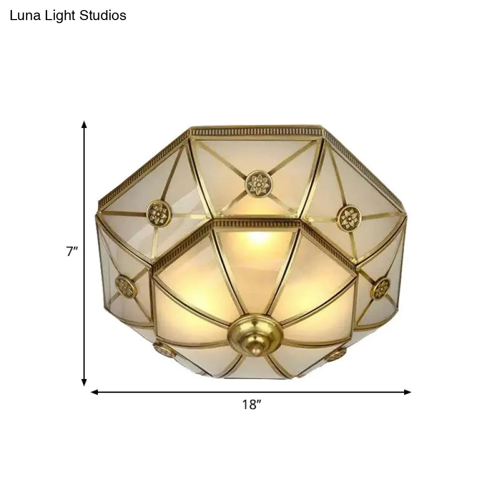 DecorBites™ DecorBites™ Traditional Brass Flush Mount Ceiling Light Fixture with Frosted Glass Flower Design for Bedroom (3/4/6 Lights)