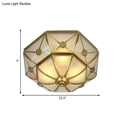 DecorBites™ DecorBites™ Traditional Brass Flush Mount Ceiling Light Fixture with Frosted Glass Flower Design for Bedroom (3/4/6 Lights)