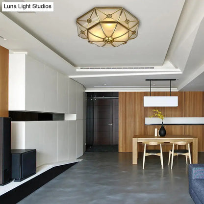 DecorBites™ DecorBites™ Traditional Brass Flush Mount Ceiling Light Fixture with Frosted Glass Flower Design for Bedroom (3/4/6 Lights)