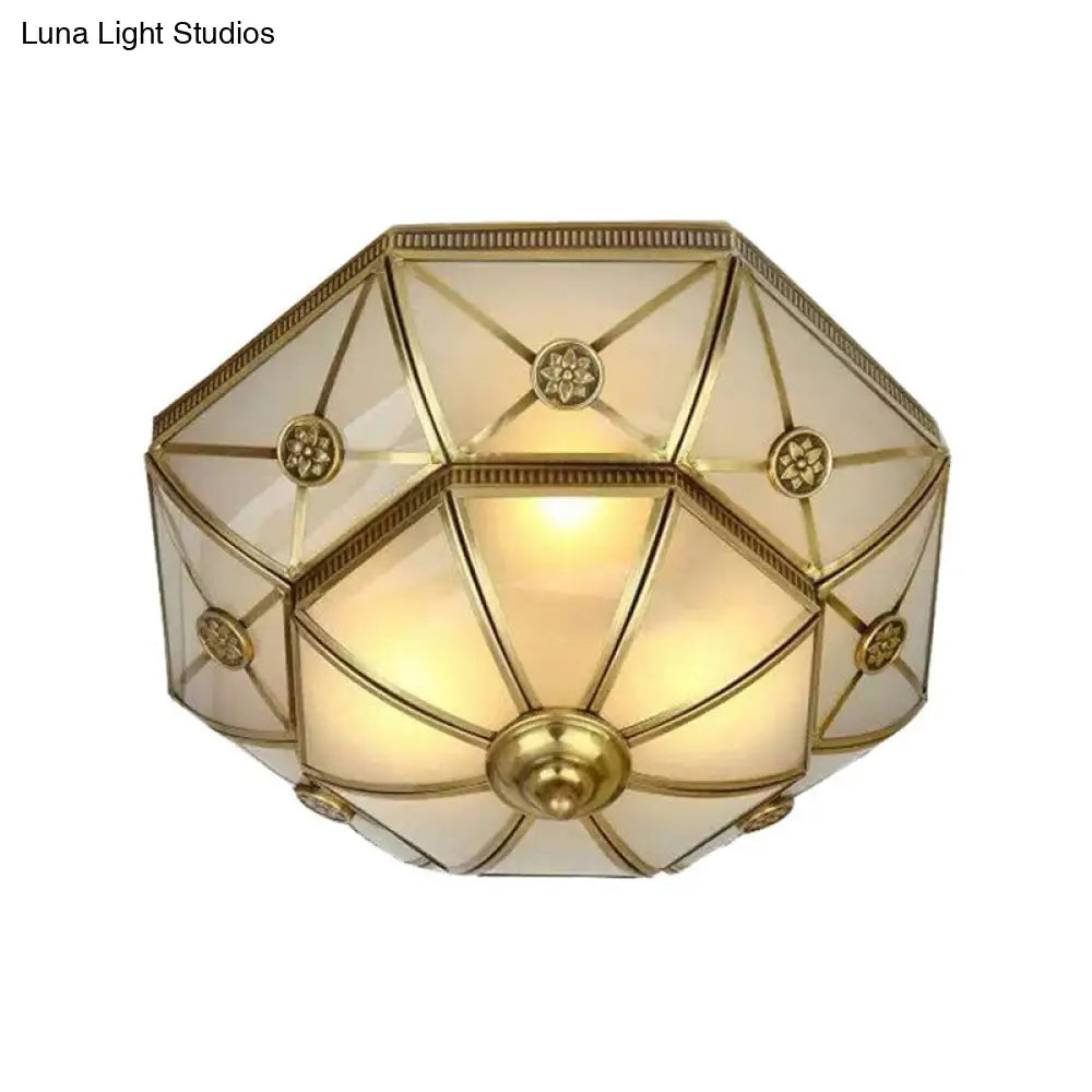 DecorBites™ DecorBites™ Traditional Brass Flush Mount Ceiling Light Fixture with Frosted Glass Flower Design for Bedroom (3/4/6 Lights)