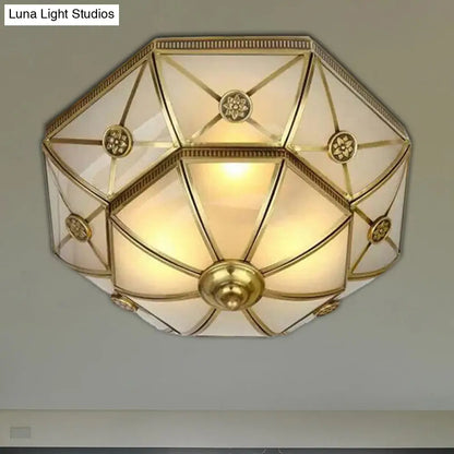 DecorBites™ DecorBites™ Traditional Brass Flush Mount Ceiling Light Fixture with Frosted Glass Flower Design for Bedroom (3/4/6 Lights)
