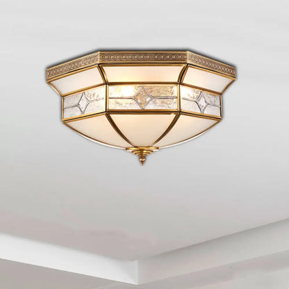 DecorBites™ DecorBites™ Traditional Brass Flush Mount Ceiling Light Fixture with Frosted Glass Shade - 3/4/6-Light Option