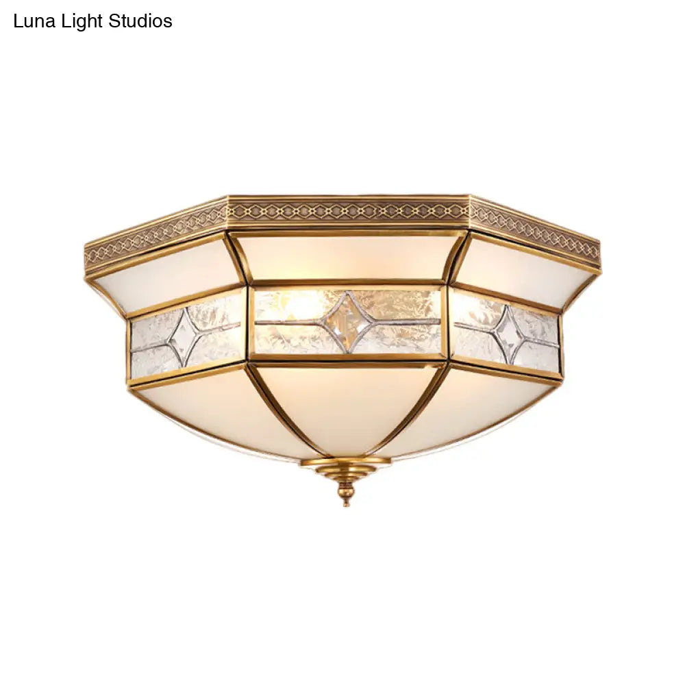 DecorBites™ DecorBites™ Traditional Brass Flush Mount Ceiling Light Fixture with Frosted Glass Shade - 3/4/6-Light Option