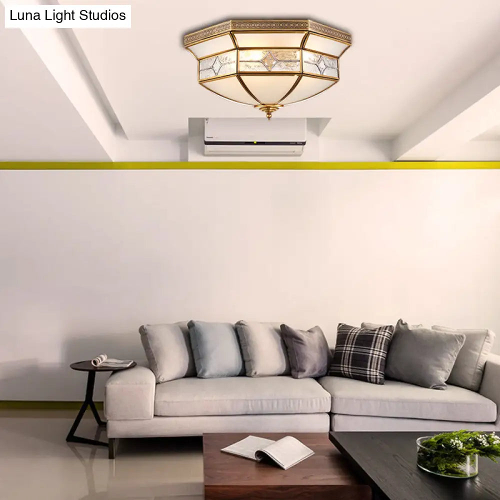 DecorBites™ DecorBites™ Traditional Brass Flush Mount Ceiling Light Fixture with Frosted Glass Shade - 3/4/6-Light Option