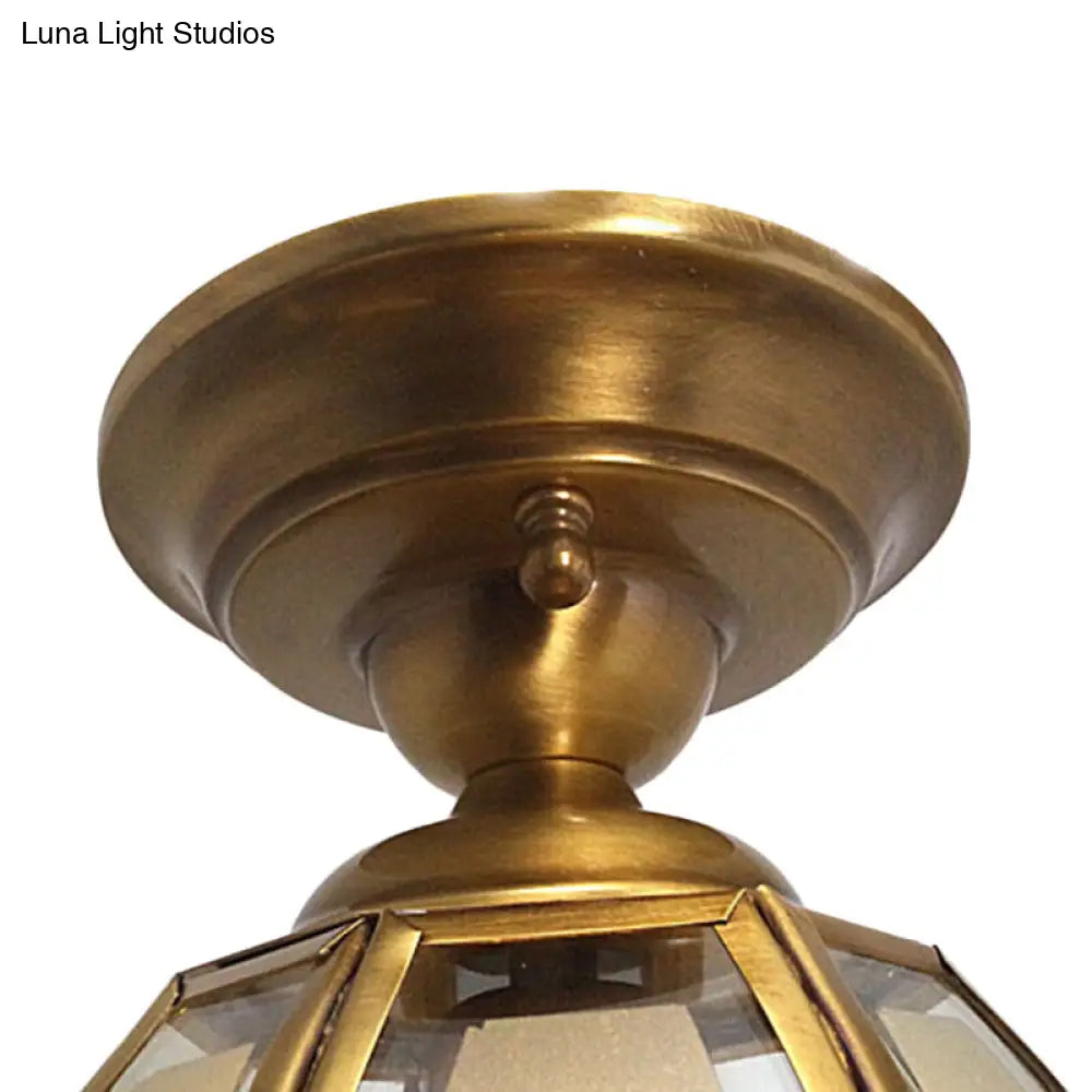 Traditional Brass Frosted Glass Semi Flush Mount Light for Living Room Ceiling