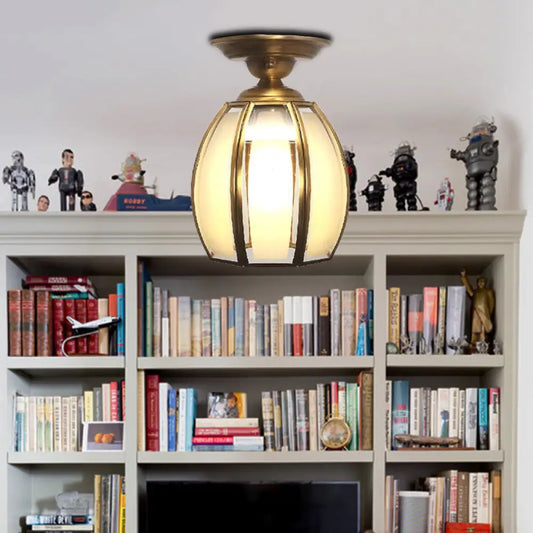 Traditional Brass Frosted Glass Semi Flush Mount Light for Living Room Ceiling