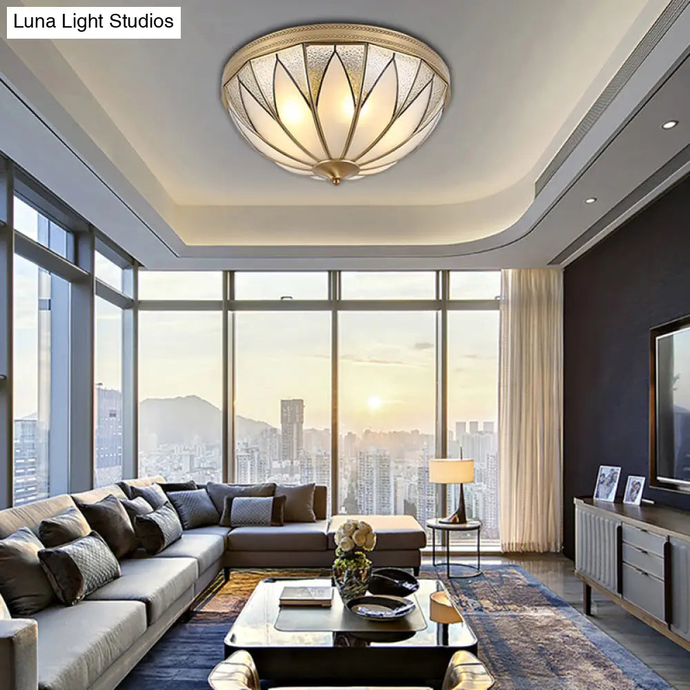 DecorBites™ DecorBites™ Traditional Brass Inverted Flush Mount Ceiling Light with Opal Glass – 4 Lights – Ideal for Living Room