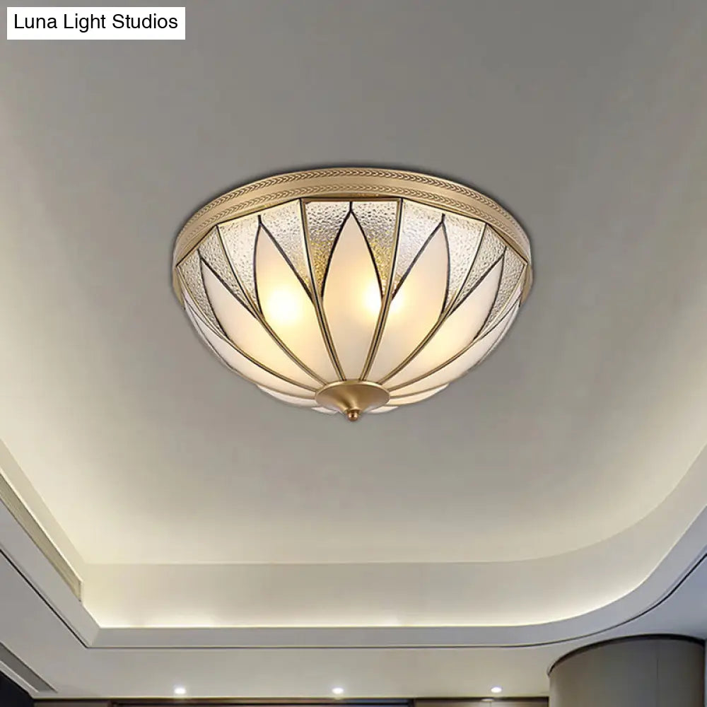 DecorBites™ DecorBites™ Traditional Brass Inverted Flush Mount Ceiling Light with Opal Glass – 4 Lights – Ideal for Living Room