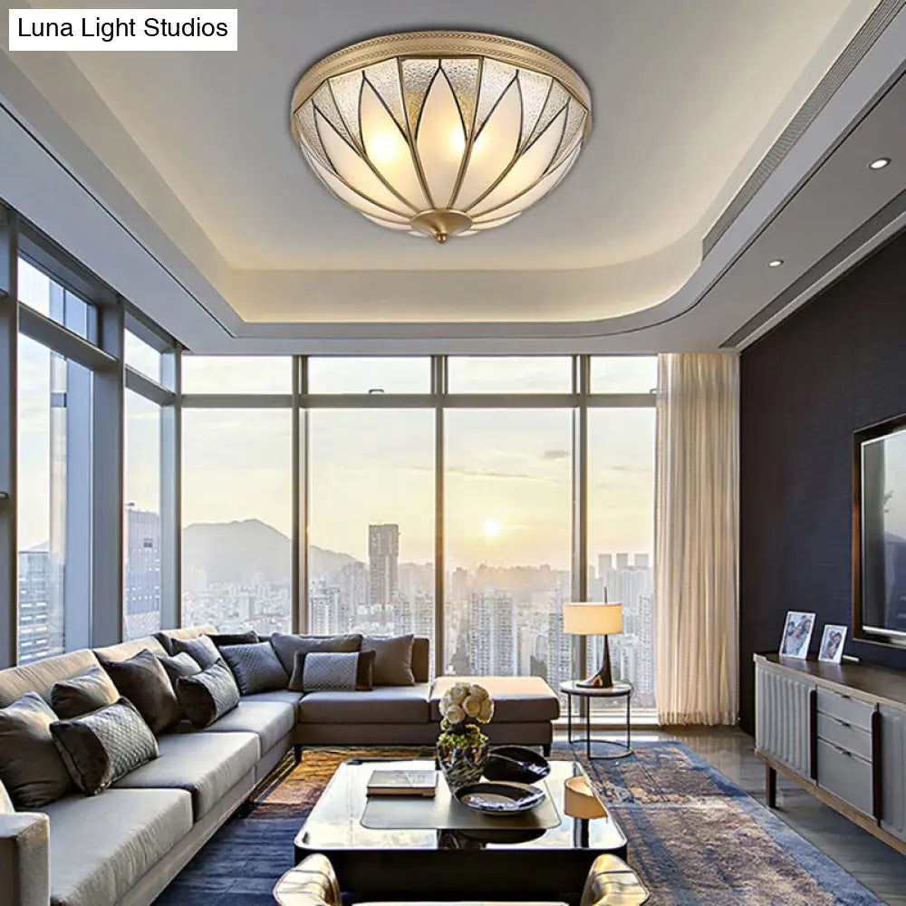 DecorBites™ DecorBites™ Traditional Brass Inverted Flush Mount Ceiling Light with Opal Glass – 4 Lights – Ideal for Living Room